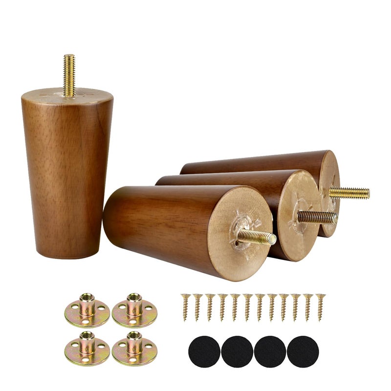 Maricome 4 Inch Wood Furniture Legs Predrilled M8 Bolt Replacement Feet for Cabinet Couch Chair Sofa Ottoman Set of 4 Mid Century - Image 1